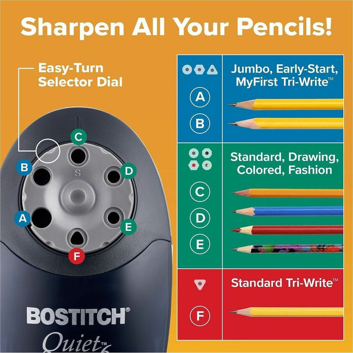 Image of Bostitch EPS10BLK Quiet Sharp 6 Electric Pencil Sharpener, 6 Hole(s), Black, 1 Each