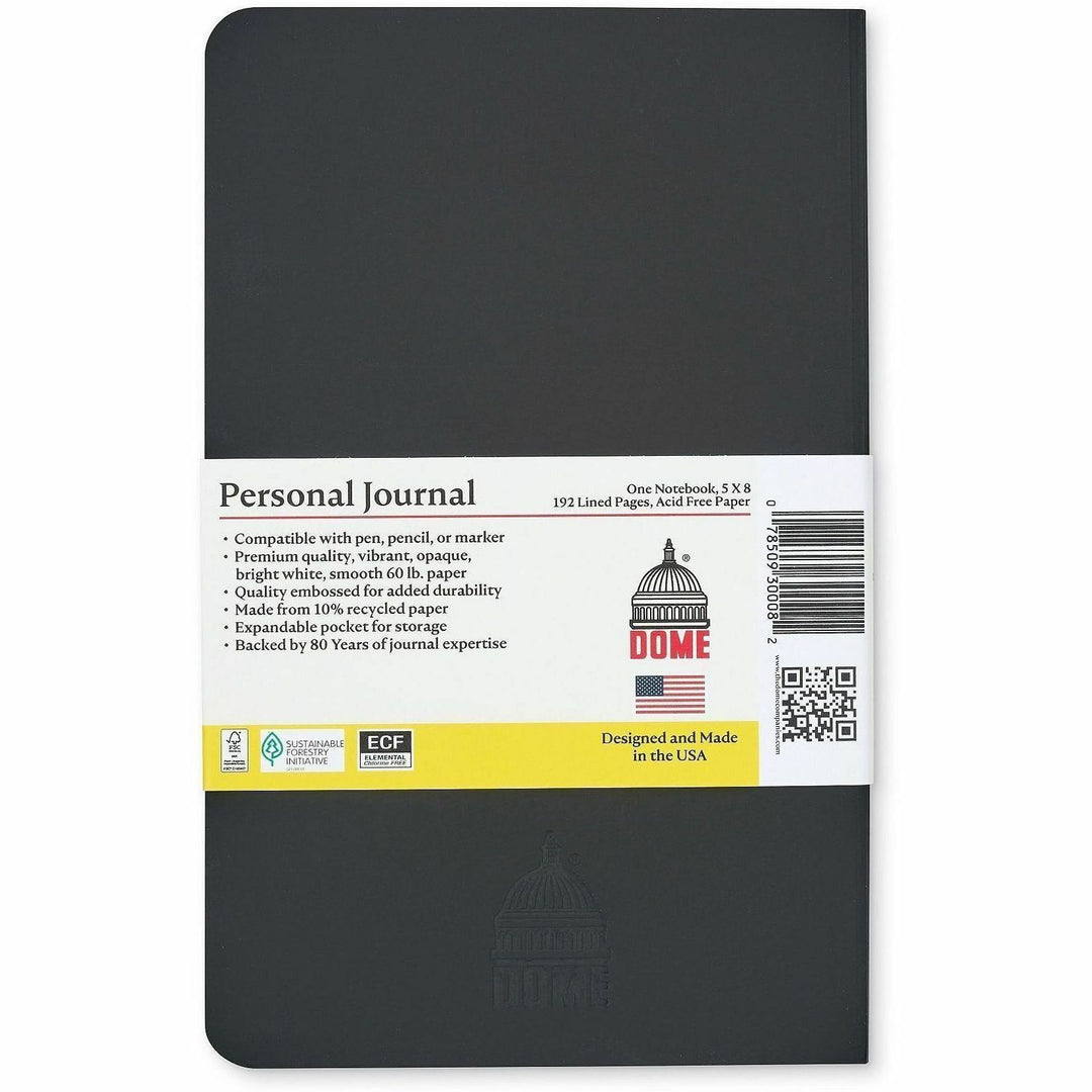 Image of Dome 30008 Personal Journal, 5 x 8 Inch Softcover Black Lined Journal Notebook