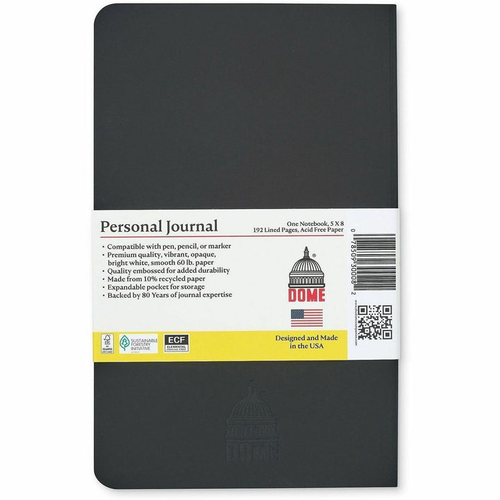 Image of Dome 30008 Personal Journal, 5 x 8 Inch Softcover Black Lined Journal Notebook