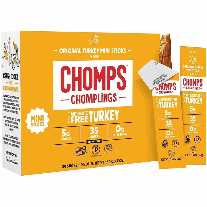 Image of CHOMPS LCTOTJ24 Chomplings Snack Sticks, Gluten-free, Original Turkey, 0.50 oz, 24 / Pack