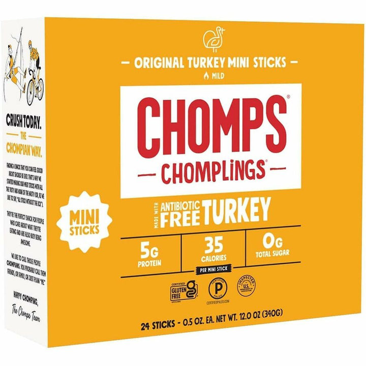 Image of CHOMPS LCTOTJ24 Chomplings Snack Sticks, Gluten-free, Original Turkey, 0.50 oz, 24 / Pack