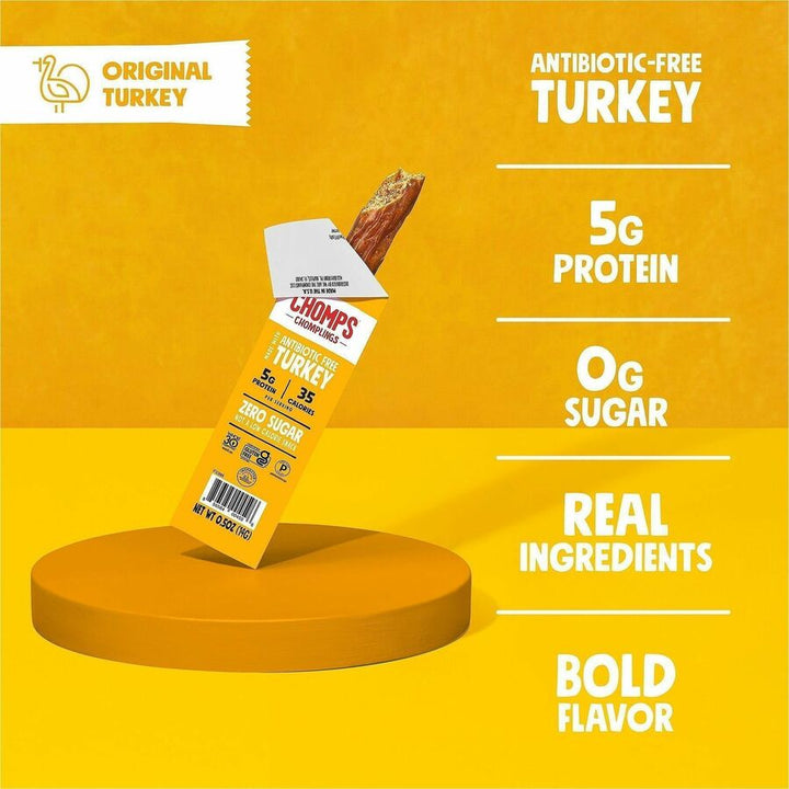 Image of CHOMPS LCTOTJ24 Chomplings Snack Sticks, Gluten-free, Original Turkey, 0.50 oz, 24 / Pack