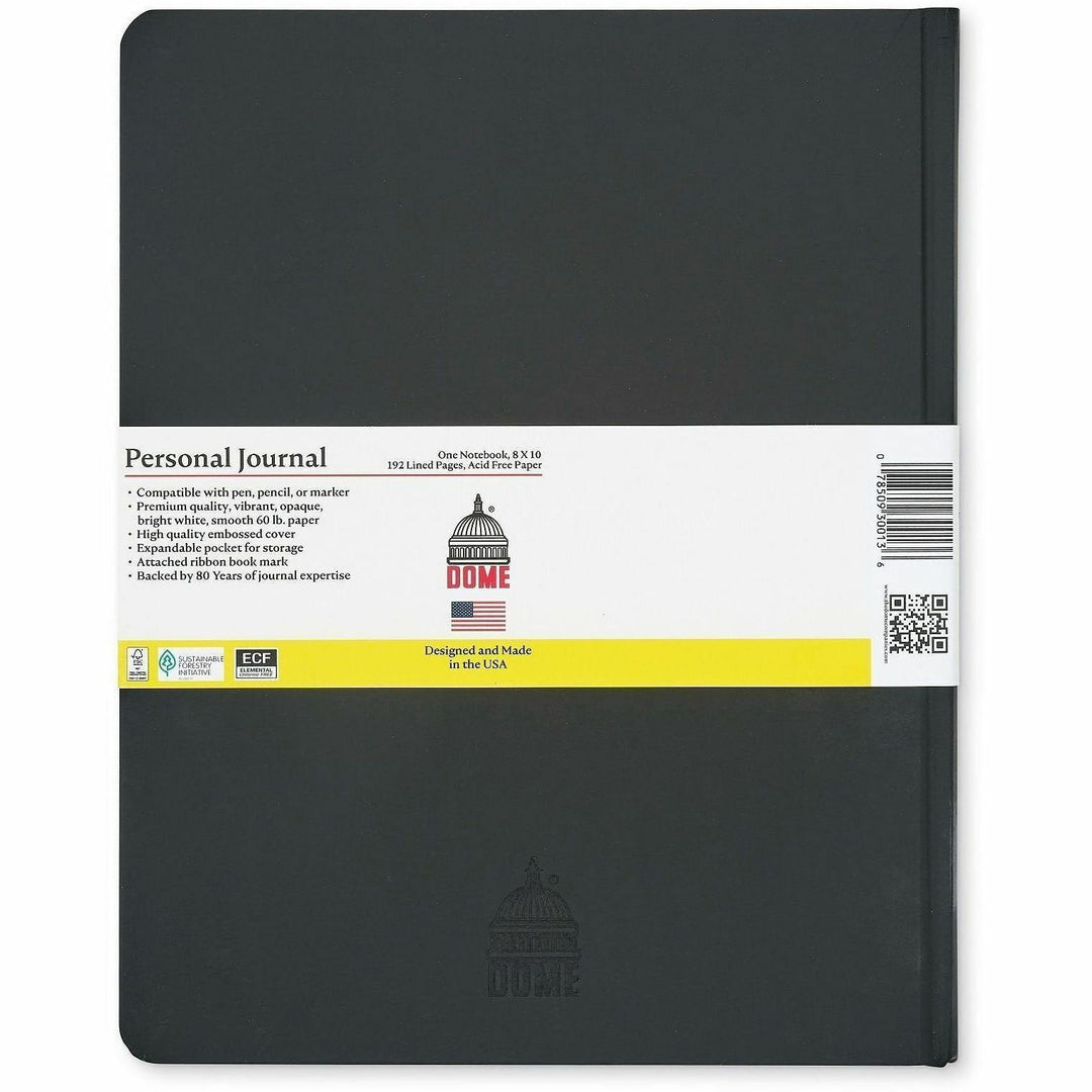 Image of Dome 30013 Personal Journal, 8 x 10 Inch Hardcover Black Lined Journal Notebook