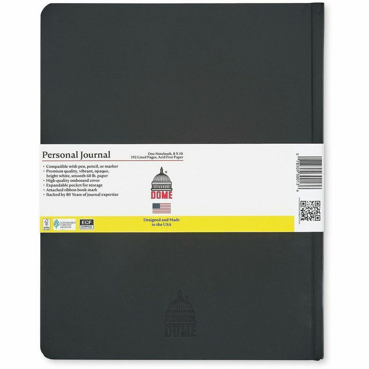Image of Dome 30013 Personal Journal, 8 x 10 Inch Hardcover Black Lined Journal Notebook