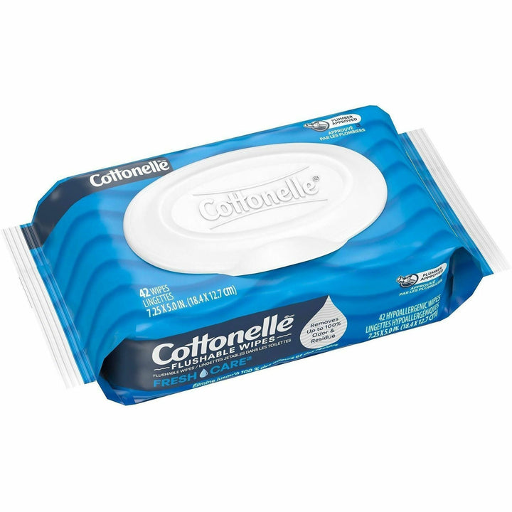 Image of Cottonelle FreshCare 44932CT Flushable Wipes, 3.75" W x 5.50" Length, CleaningRipples Texture, White, Fiber, 12 / Carton