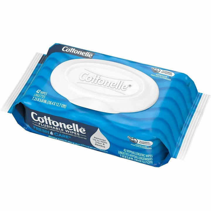 Image of Cottonelle FreshCare 44932CT Flushable Wipes, 3.75" W x 5.50" Length, CleaningRipples Texture, White, Fiber, 12 / Carton