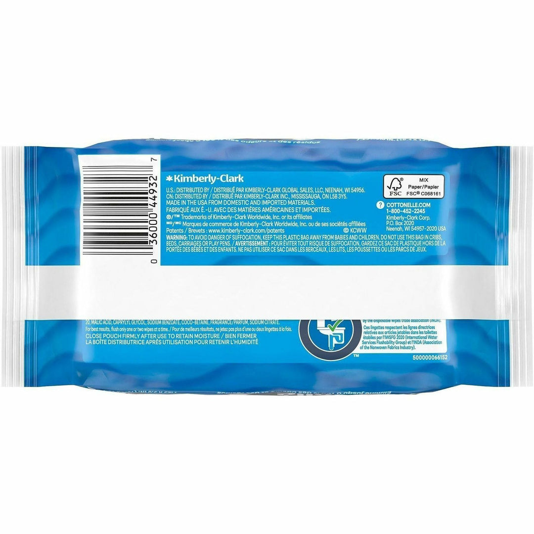 Image of Cottonelle FreshCare 44932CT Flushable Wipes, 3.75" W x 5.50" Length, CleaningRipples Texture, White, Fiber, 12 / Carton