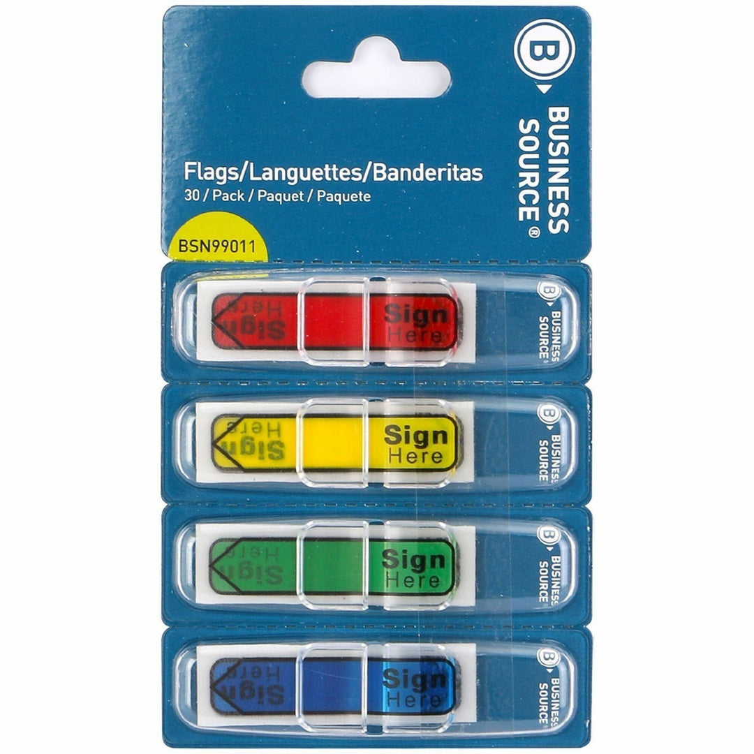 Image of Business Source 99011CT Flag, 1/2" Flag/Note Length, SIGN HERE, Multicolor, 48 / Carton