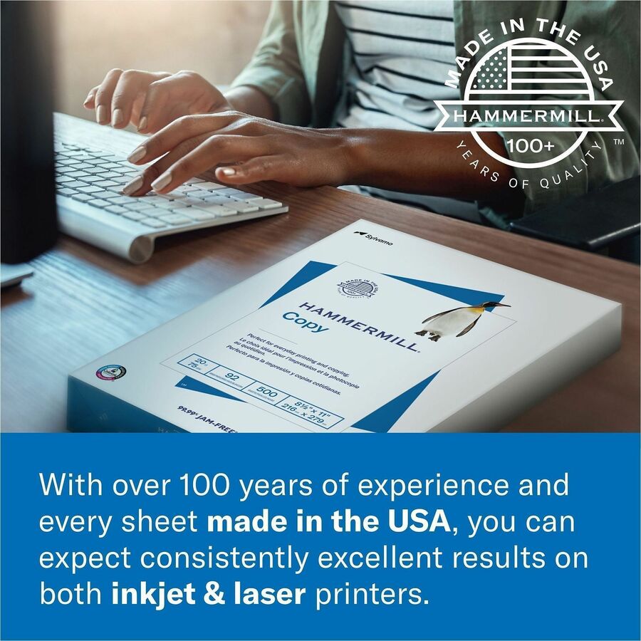 Image of Hammermill 168030CT Colors Copy Paper, Letter, 8 1/2" x 11", 20 lb Basis Weight, Jam-free, Eco-friendly, Cream, 500 Sheets per Ream, 10 / Carton