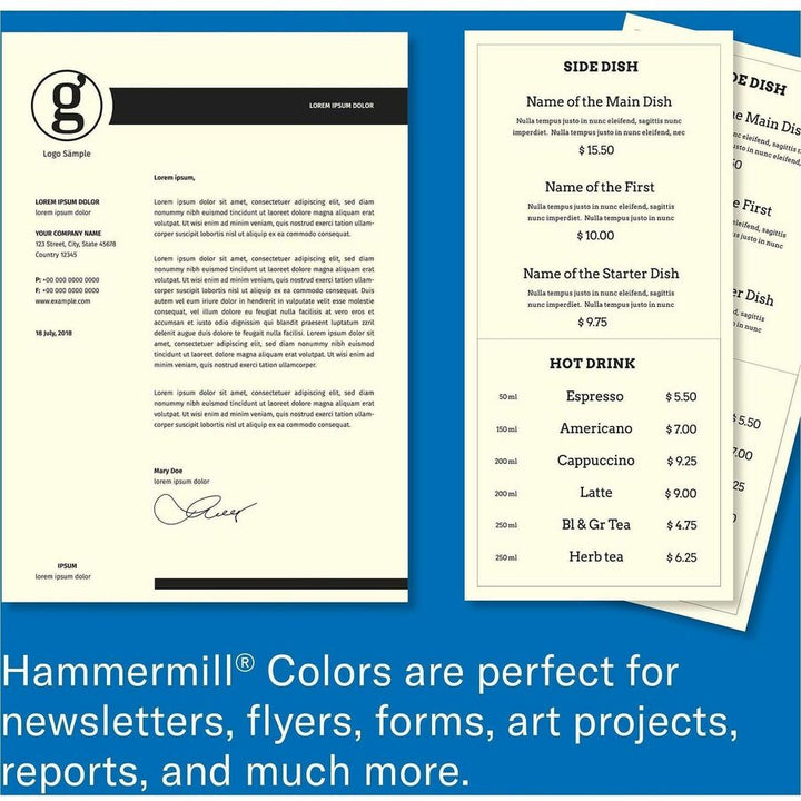 Image of Hammermill 168030CT Colors Copy Paper, Letter, 8 1/2" x 11", 20 lb Basis Weight, Jam-free, Eco-friendly, Cream, 500 Sheets per Ream, 10 / Carton