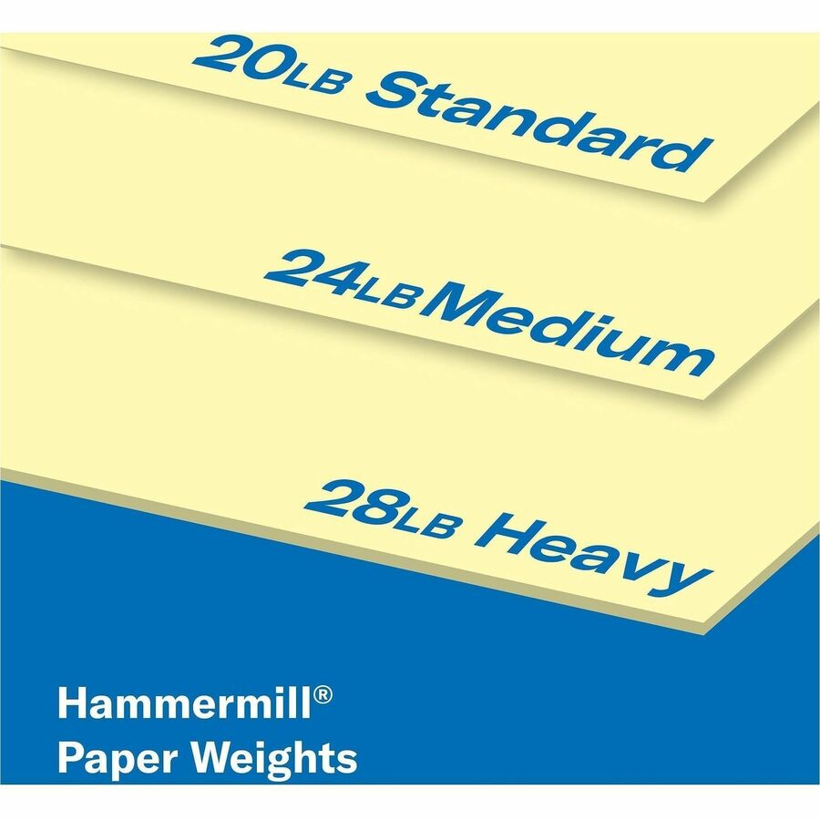 Image of Hammermill 104307CT 24lb Color Paper, Letter, 8 1/2" x 11", 24 lb Basis Weight, Jam-free, Eco-friendly, Canary, 500 Sheets per Ream, 10 / Carton