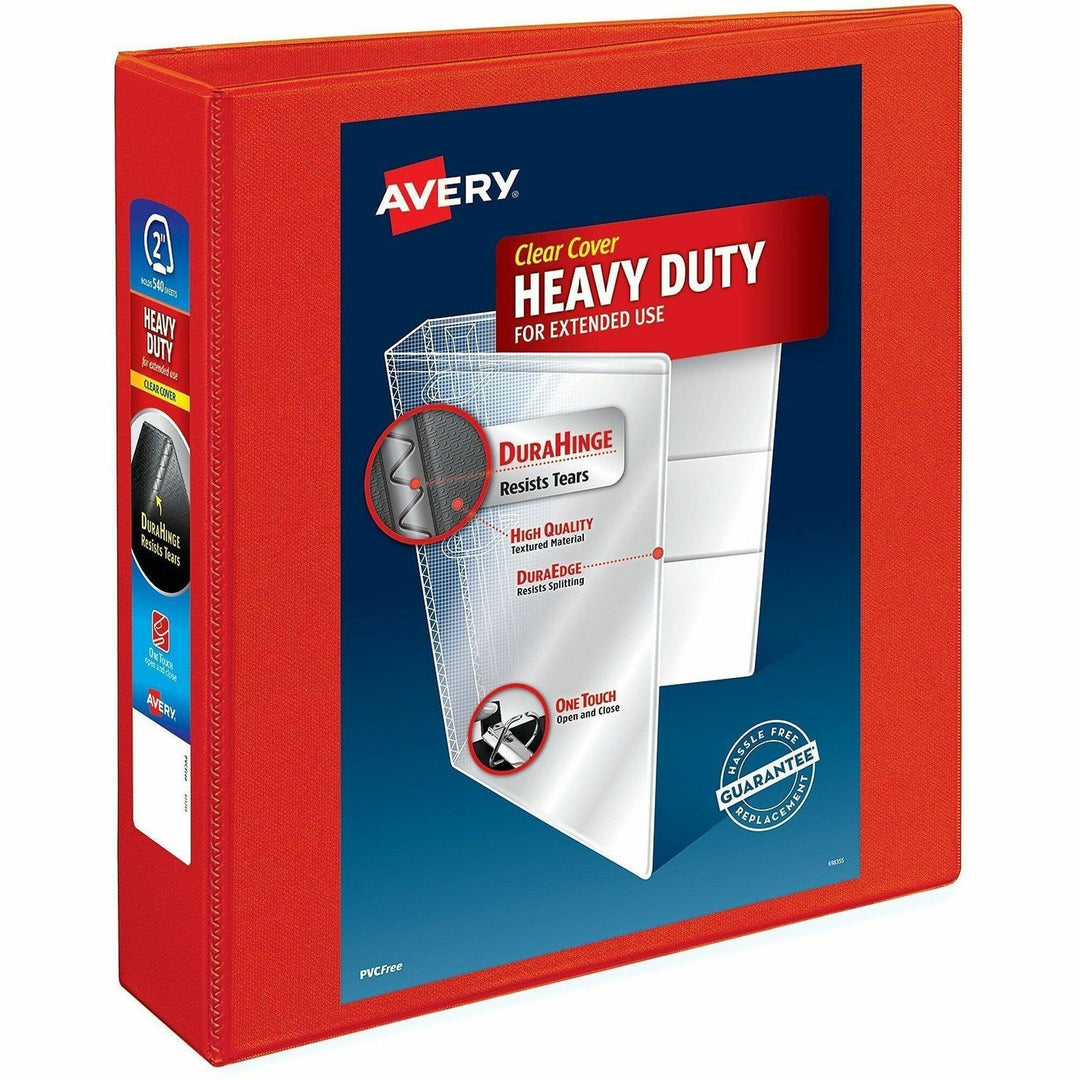Image of Avery® Heavy-Duty View Binder with DuraHinge and One Touch EZD Rings, 3 Rings, 2" Capacity, 11 x 8.5, Red, 6/Carton