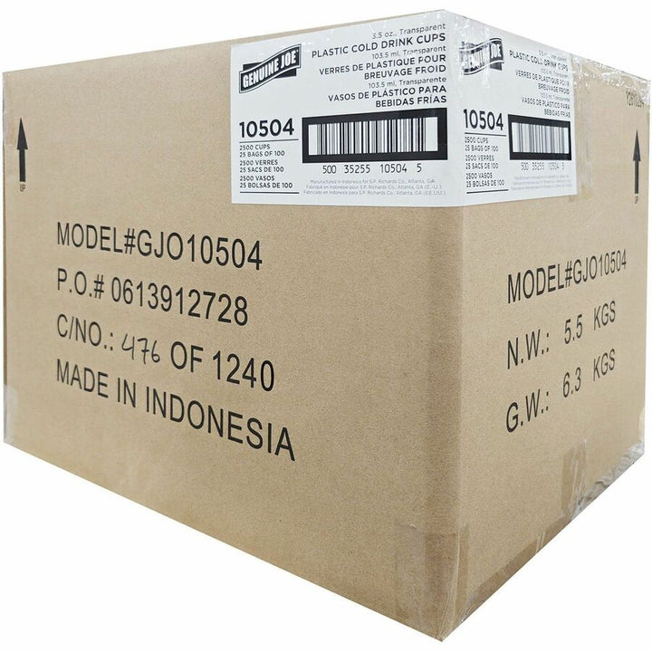 Image of Genuine Joe 10504 Transparent Cups, 3.50 fl oz, Clear, Transparent, Cold, Beverage, Picnic, 25 / Carton