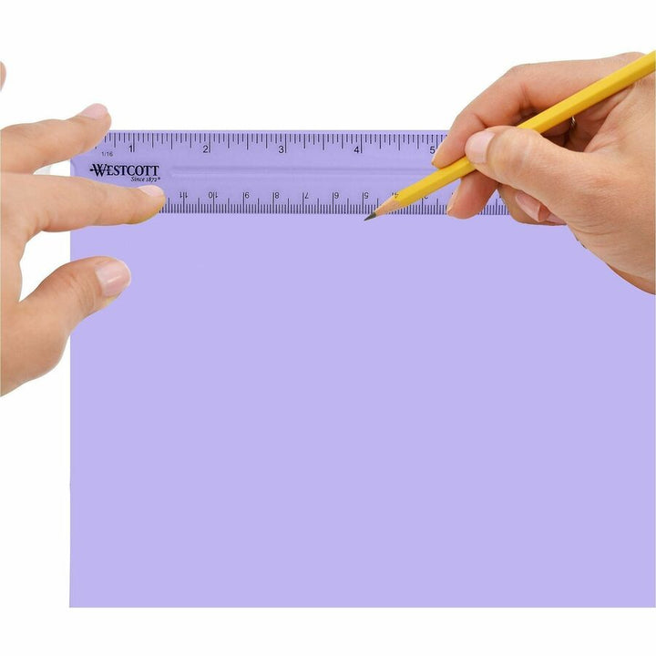 Image of Westcott 45016BX Shatterproof Plastic Ruler, 6" Length, 1/16 Graduations, Metric Measuring System, Plastic, Transparent, Clear, 12 / Box