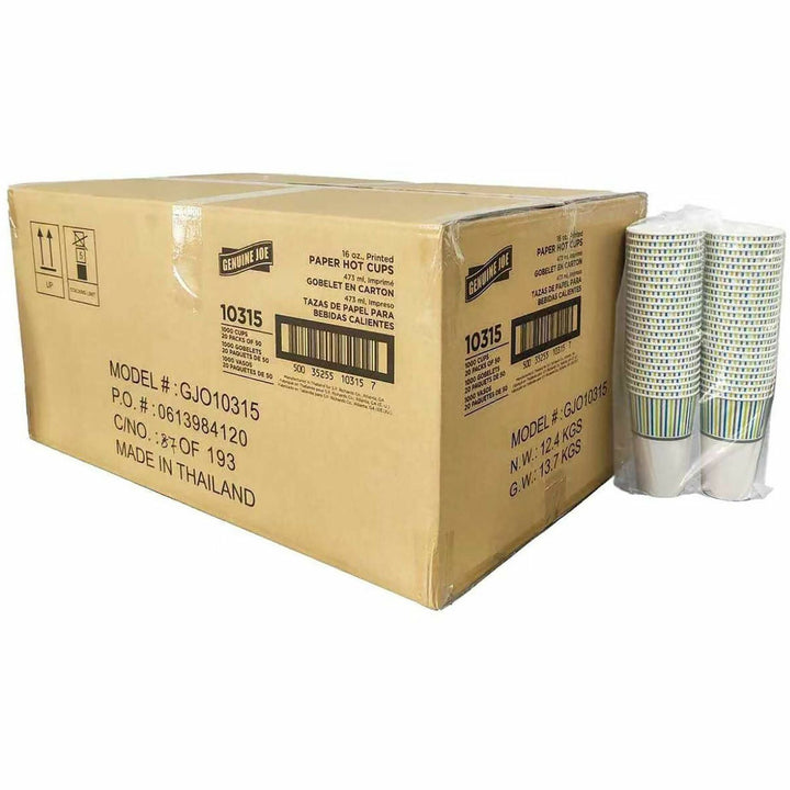 Image of Genuine Joe 10315 16oz Hot-Beverage Paper Cups, 16 fl oz, Multi, Paper, Coffee, Tea, Hot Chocolate, 20 / Carton