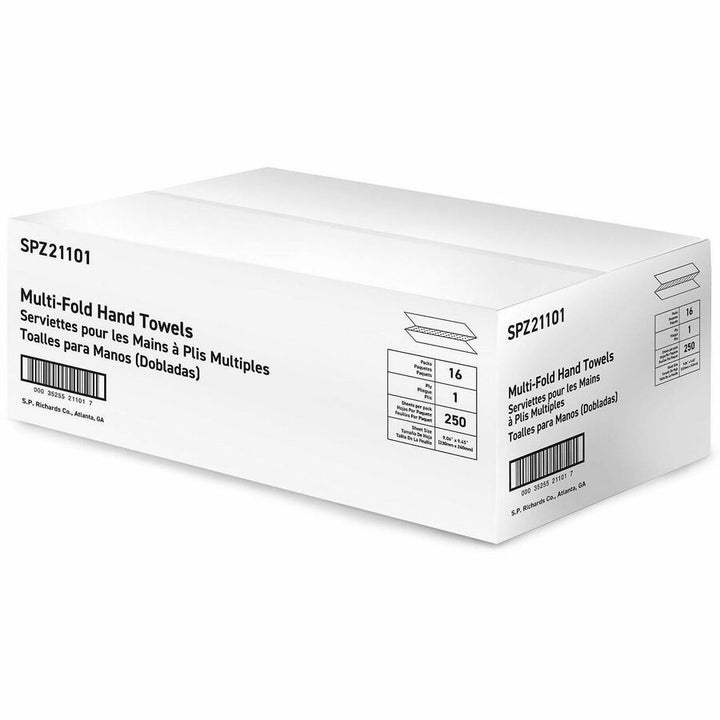 Image of Special Buy 21101 Paper Towels Multi-Fold 250 Sheets White, 1 Ply, Multifold, Bright White, Paper, Virgin Fiber, 250 Sheets/Pack, 16 / Carton