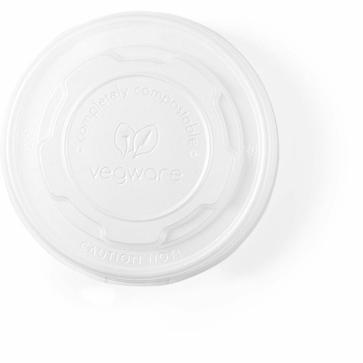 Image of Vegware VLID90S Flat CPLA Lids for 90-Series Soup Containers, Round, Crystallized Polylactic Acid (CPLA), White, 1000 / Carton