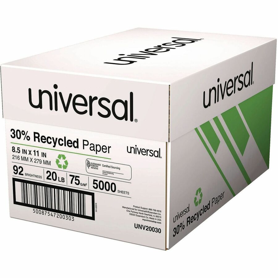 Image of Universal 20030PL Recycled Copy Paper, Smooth, Acid-free, Smudge Resistant, White, 40 / Pallet