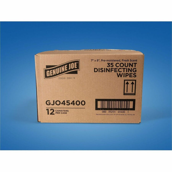 Image of Genuine Joe 45400 Broad-Spectrum Disinfectant Wipes, For Multi Surface, Wipe, Recommended For: Bacteria Remover, Blue, 35 Wipes/Tub, 12 / Carton
