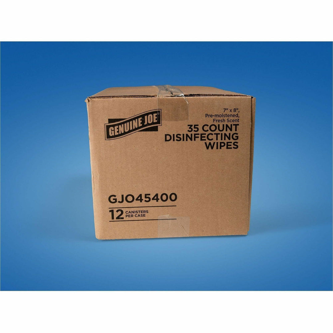 Image of Genuine Joe 45400 Broad-Spectrum Disinfectant Wipes, For Multi Surface, Wipe, Recommended For: Bacteria Remover, Blue, 35 Wipes/Tub, 12 / Carton