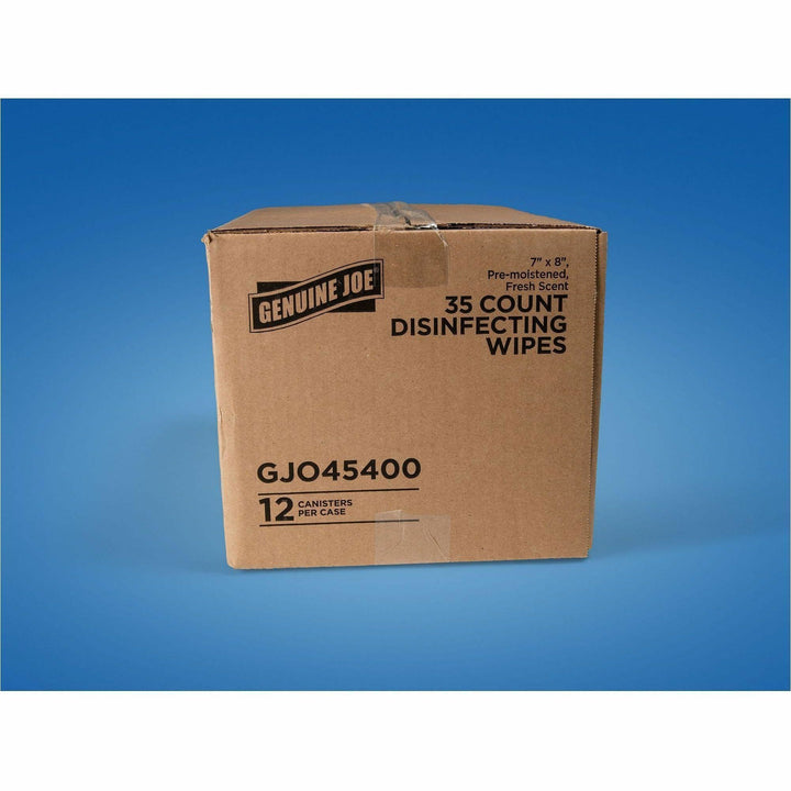 Image of Genuine Joe 45400 Broad-Spectrum Disinfectant Wipes, For Multi Surface, Wipe, Recommended For: Bacteria Remover, Blue, 35 Wipes/Tub, 12 / Carton