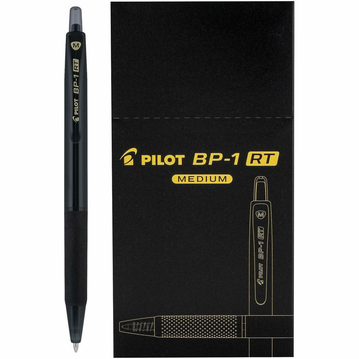 Image of Pilot 21634 BP-1 RT Ballpoint Pens, 1.0 mm Pen Point, Retractable, Black Ink, Oil Based, Stainless Steel Tip, Writing, School, Home, 12 / Dozen