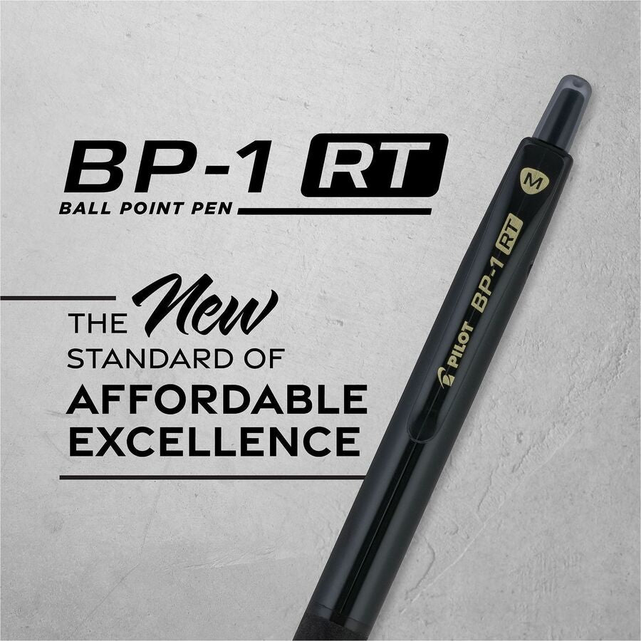Image of Pilot 21634 BP-1 RT Ballpoint Pens, 1.0 mm Pen Point, Retractable, Black Ink, Oil Based, Stainless Steel Tip, Writing, School, Home, 12 / Dozen