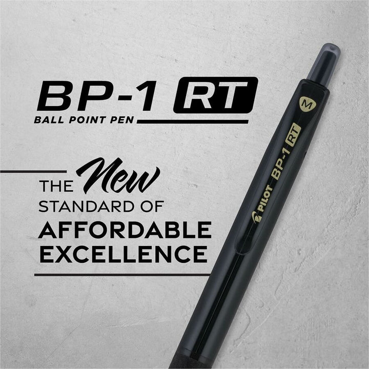 Image of Pilot 21634 BP-1 RT Ballpoint Pens, 1.0 mm Pen Point, Retractable, Black Ink, Oil Based, Stainless Steel Tip, Writing, School, Home, 12 / Dozen