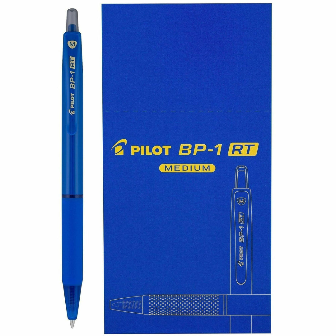 Image of Pilot 21637 BP-1 RT Ballpoint Pens, 1.0 mm Pen Point, Retractable, Blue Ink, Oil Based, Stainless Steel Tip, Writing, School, Home, 12 / Dozen