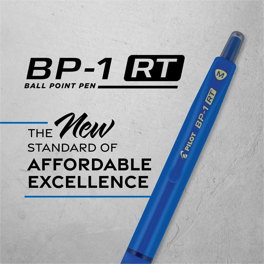 Image of Pilot 21637 BP-1 RT Ballpoint Pens, 1.0 mm Pen Point, Retractable, Blue Ink, Oil Based, Stainless Steel Tip, Writing, School, Home, 12 / Dozen