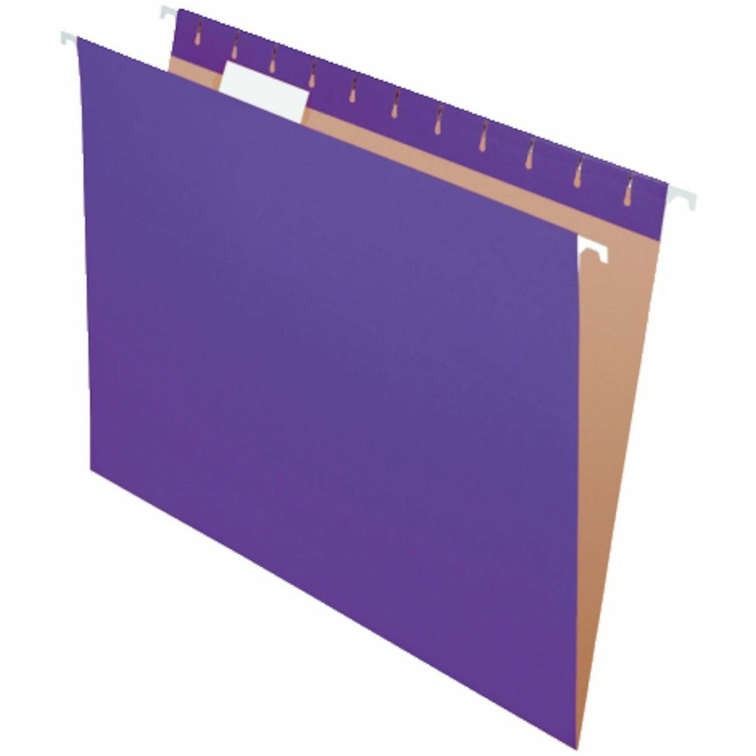 Image of Business Source 14120 1/5-cut Hanging File Folders, 8 1/2" x 11", Kraft, Fiber, Purple, Label, 0% Recycled, 25 / Box