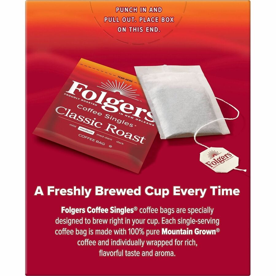 Image of Folgers® 81121 Singles Medium-Roast Coffee Bags, Medium, Bag, Instant, Packet, Classic Roast, Kosher, 19 / Box