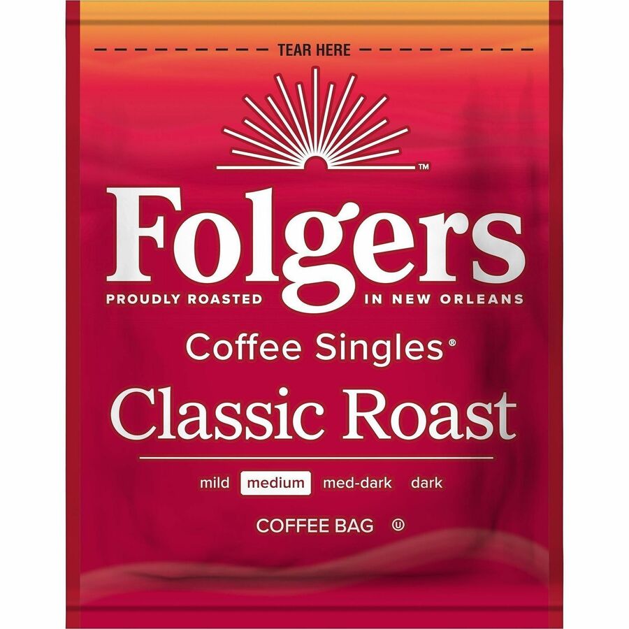 Image of Folgers® 81121 Singles Medium-Roast Coffee Bags, Medium, Bag, Instant, Packet, Classic Roast, Kosher, 19 / Box