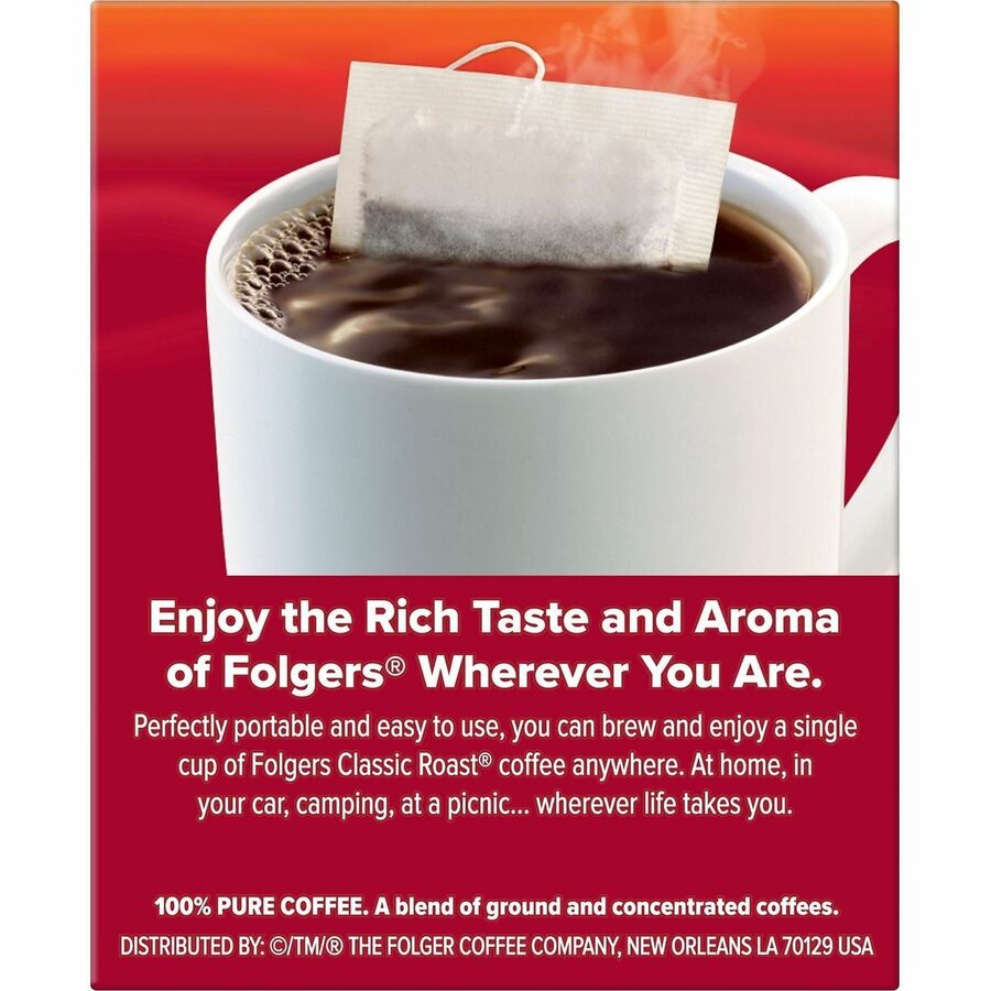 Image of Folgers® 81121 Singles Medium-Roast Coffee Bags, Medium, Bag, Instant, Packet, Classic Roast, Kosher, 19 / Box