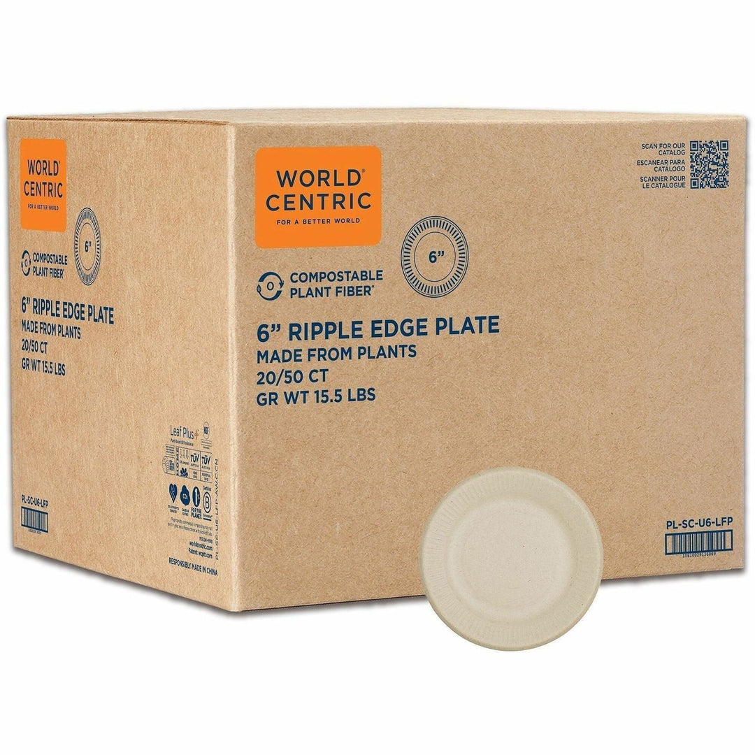 Image of World Centric PLSCU6LFP Compostable Fiber Plate, Food, 6" Diameter, Natural, Bamboo, Fiber Body, 1000 / Carton