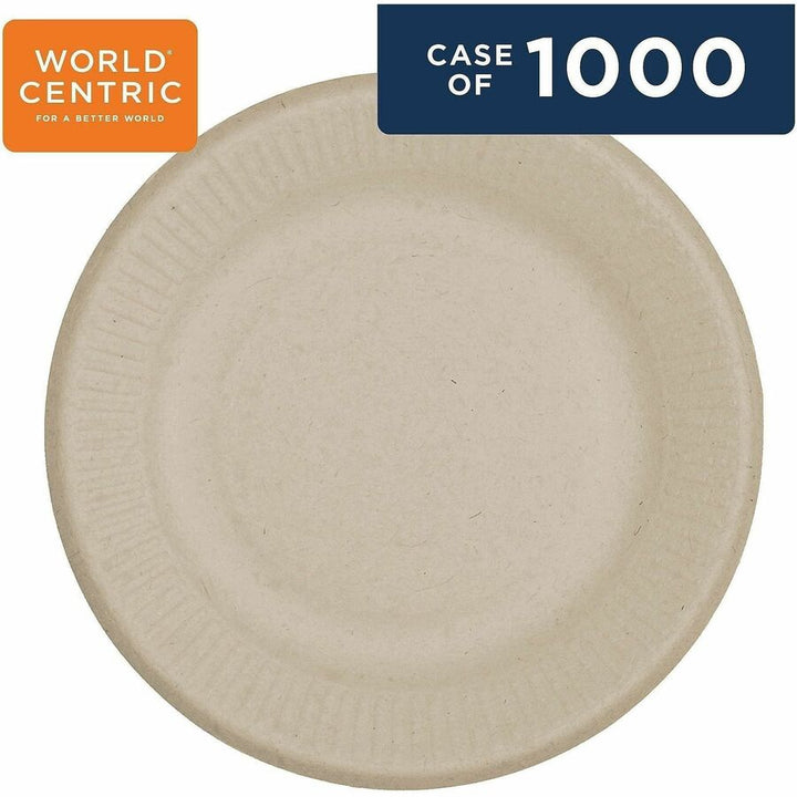 Image of World Centric PLSCU6LFP Compostable Fiber Plate, Food, 6" Diameter, Natural, Bamboo, Fiber Body, 1000 / Carton
