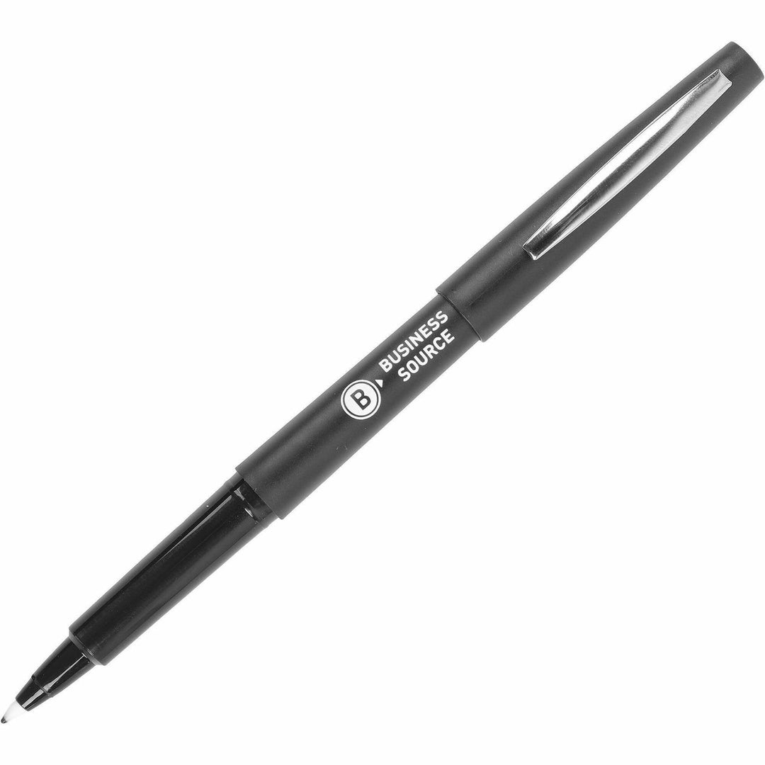 Image of Business Source 50502 Porous Point Pens, 0.7 mm Medium Pen Point, Black Ink, Liquid, Drawing, Writing, 12 / Dozen