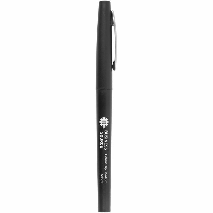 Image of Business Source 50502 Porous Point Pens, 0.7 mm Medium Pen Point, Black Ink, Liquid, Drawing, Writing, 12 / Dozen