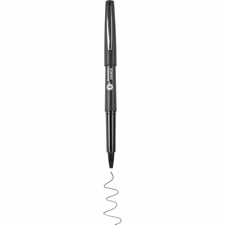Image of Business Source 50502 Porous Point Pens, 0.7 mm Medium Pen Point, Black Ink, Liquid, Drawing, Writing, 12 / Dozen