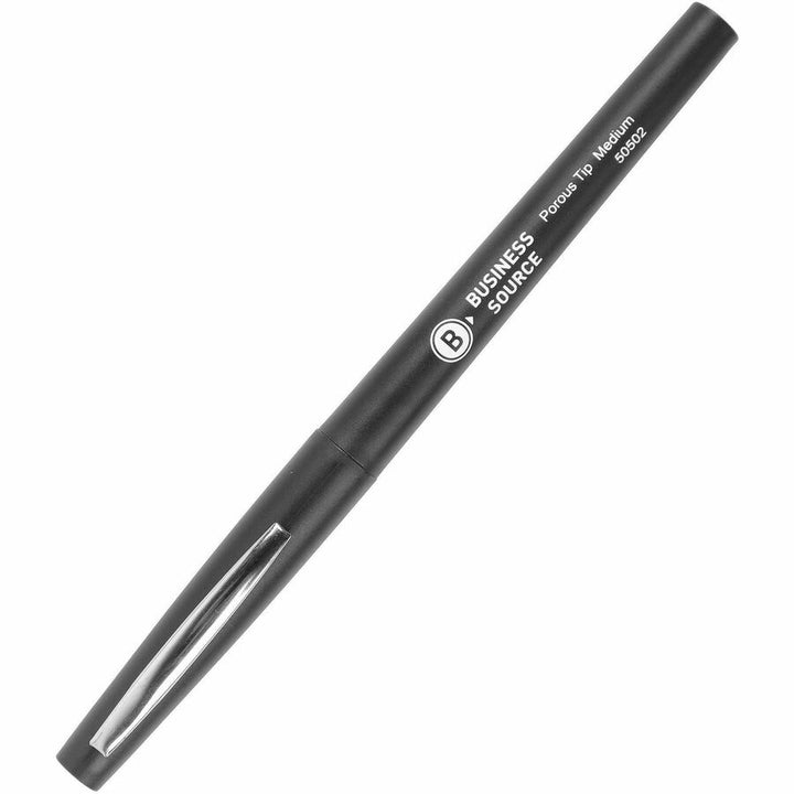 Image of Business Source 50502 Porous Point Pens, 0.7 mm Medium Pen Point, Black Ink, Liquid, Drawing, Writing, 12 / Dozen