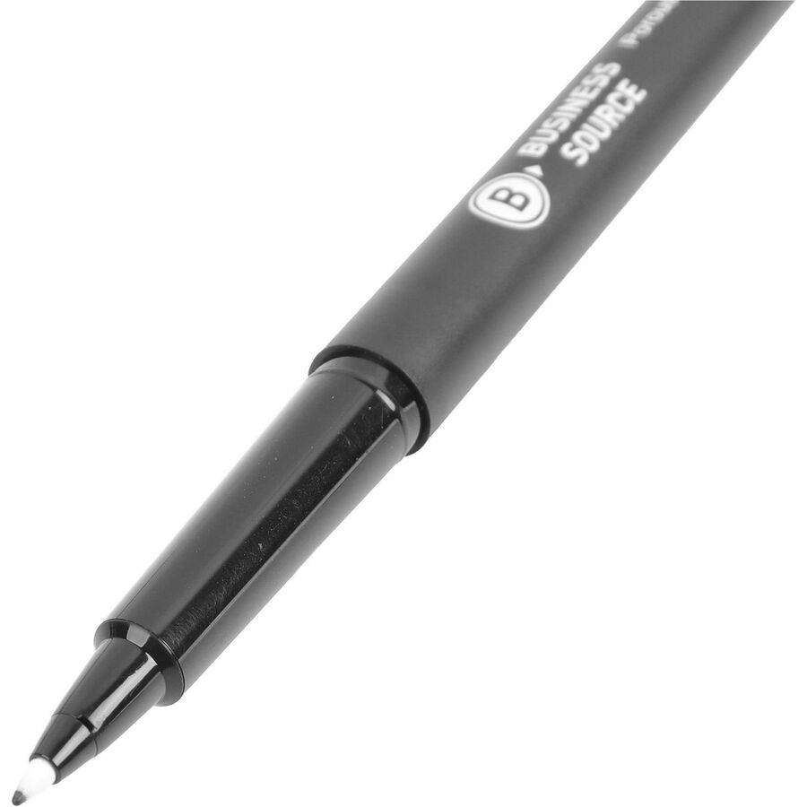 Image of Business Source 50502 Porous Point Pens, 0.7 mm Medium Pen Point, Black Ink, Liquid, Drawing, Writing, 12 / Dozen