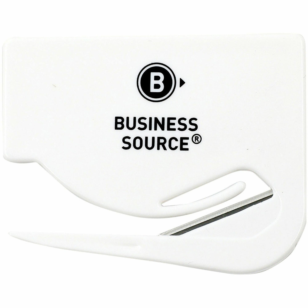 Image of Business Source 31803CT Hand Letter Opener, Concealed Steel Blade, Handheld, White, Compact, Durable, Portable, 12 / Carton