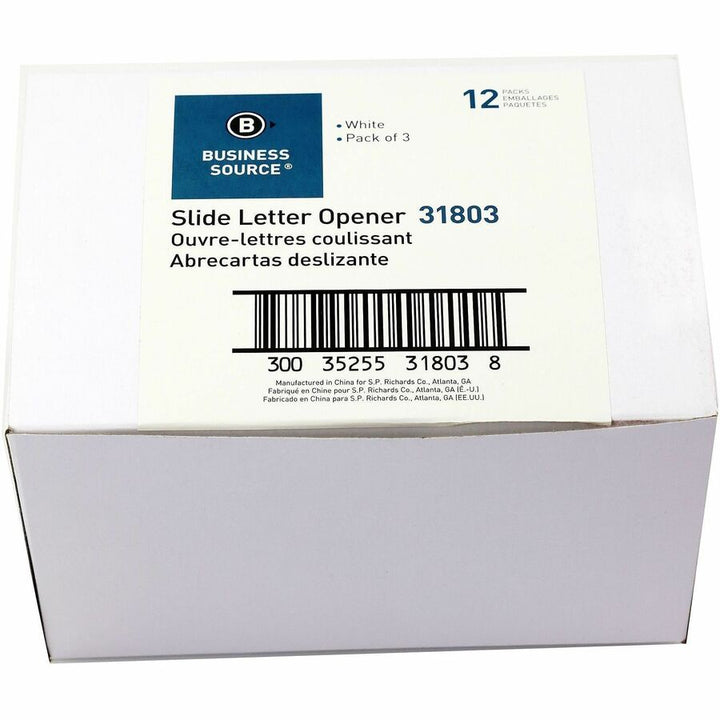 Image of Business Source 31803CT Hand Letter Opener, Concealed Steel Blade, Handheld, White, Compact, Durable, Portable, 12 / Carton