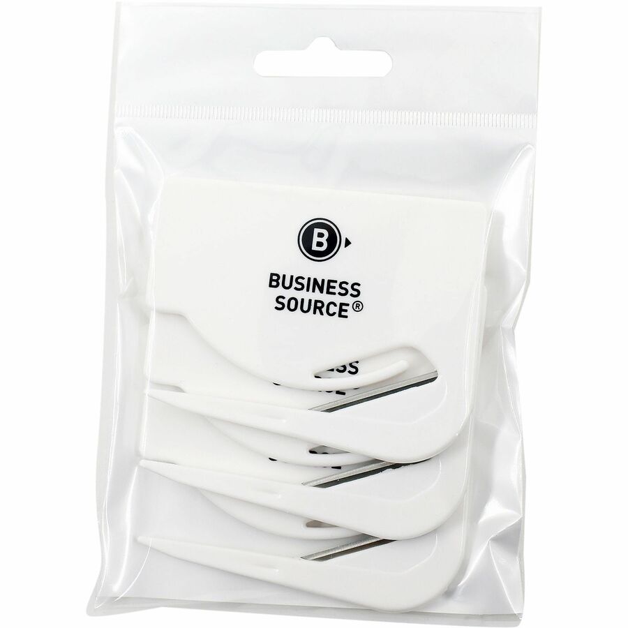 Image of Business Source 31803CT Hand Letter Opener, Concealed Steel Blade, Handheld, White, Compact, Durable, Portable, 12 / Carton
