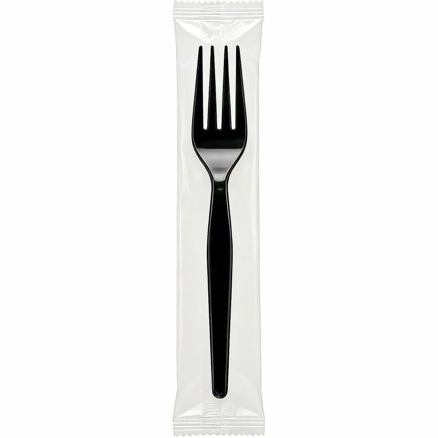 Image of Genuine Joe 30427 Disposable Polystyrene Cutlery, Fork, Fork, Food, Cafeteria, Breakroom, Disposable, Polystyrene, Black, 1 Carton