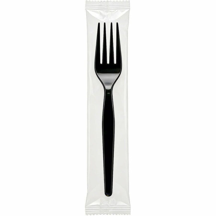 Image of Genuine Joe 30427 Disposable Polystyrene Cutlery, Fork, Fork, Food, Cafeteria, Breakroom, Disposable, Polystyrene, Black, 1 Carton