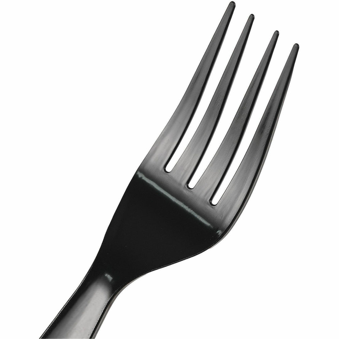 Image of Genuine Joe 30427 Disposable Polystyrene Cutlery, Fork, Fork, Food, Cafeteria, Breakroom, Disposable, Polystyrene, Black, 1 Carton