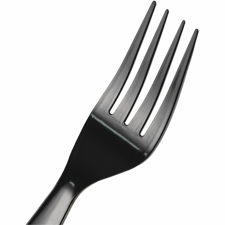 Image of Genuine Joe 30427 Disposable Polystyrene Cutlery, Fork, Fork, Food, Cafeteria, Breakroom, Disposable, Polystyrene, Black, 1 Carton