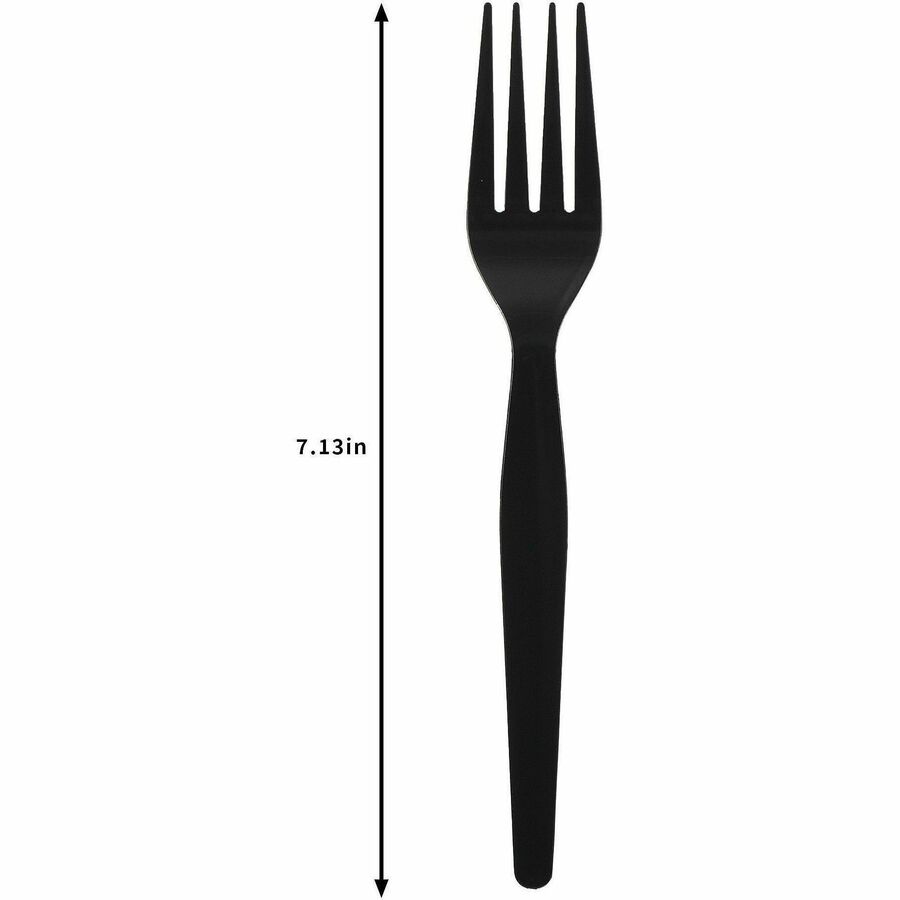 Image of Genuine Joe 30427 Disposable Polystyrene Cutlery, Fork, Fork, Food, Cafeteria, Breakroom, Disposable, Polystyrene, Black, 1 Carton