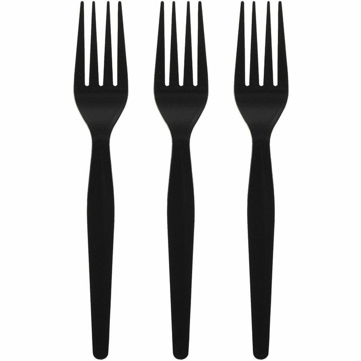 Image of Genuine Joe 30427 Disposable Polystyrene Cutlery, Fork, Fork, Food, Cafeteria, Breakroom, Disposable, Polystyrene, Black, 1 Carton
